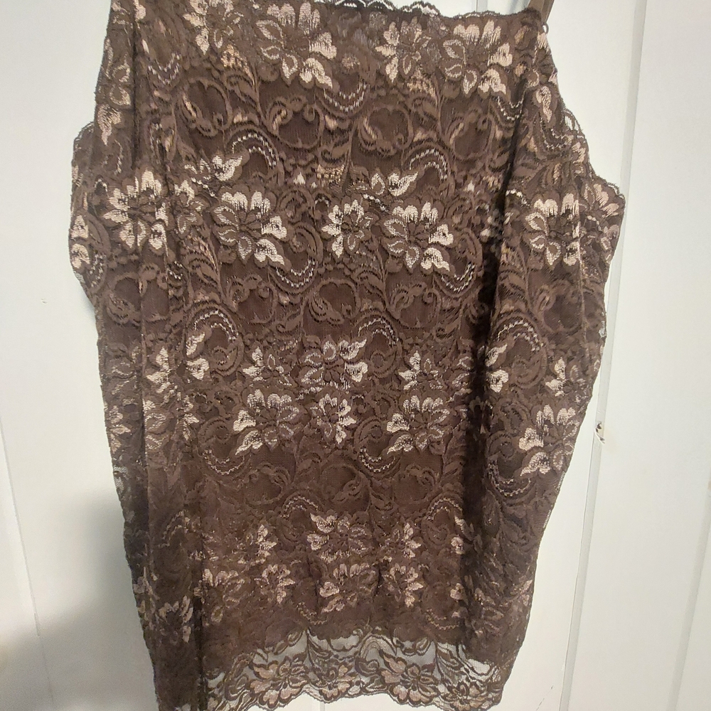 Avenue Brown Floral Lace Overlay Blouse